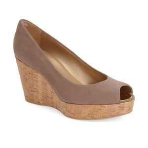 Stuart Weitzman Anna cork peep-toe wedges